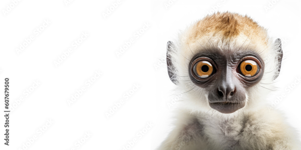 Cute baby Sifaka isolated on a white background. Generative AI Cute baby Sifaka isolated on a white background. Generative AI