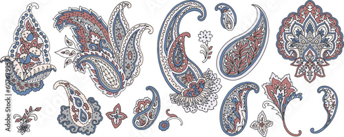 Set of Vector Paisley Materials on white background