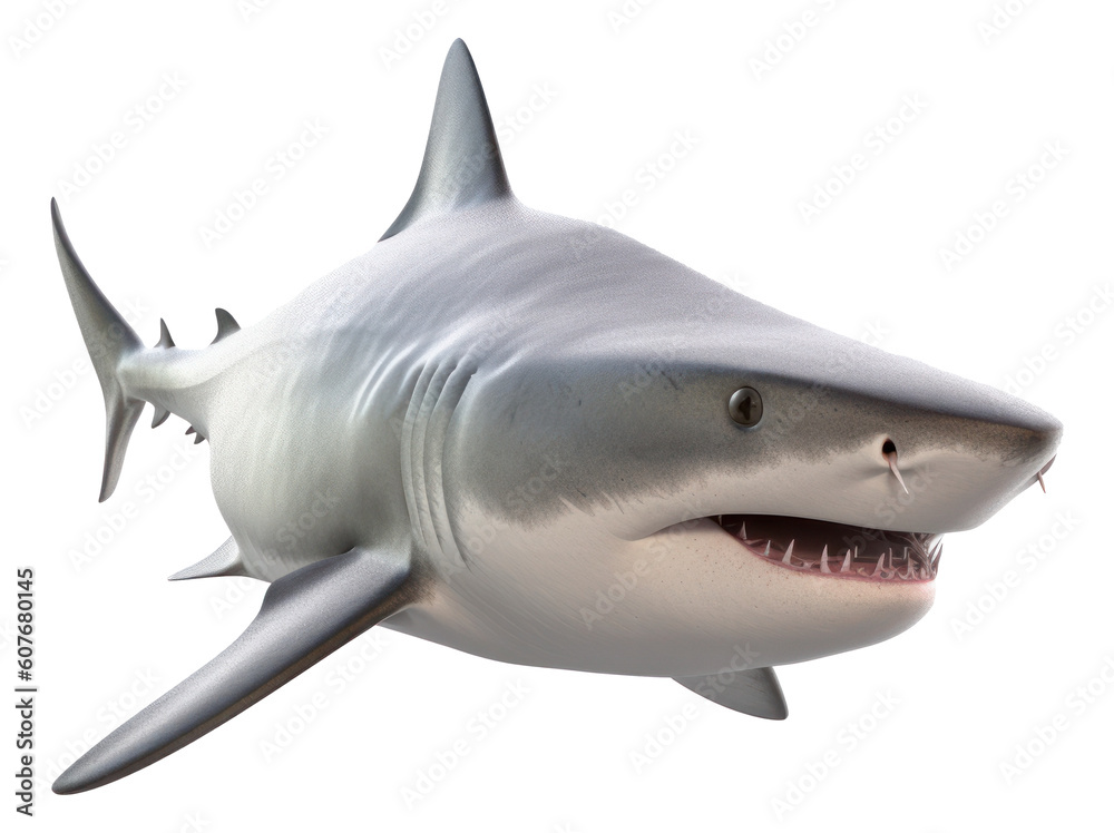Fototapeta premium 3D Great White Shark Isolated. Generative AI.