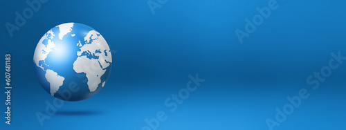 World globe  earth map  isolated on blue. banner background