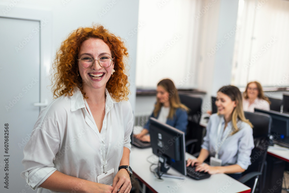 Educator and students in programming school Educator and students in programming school