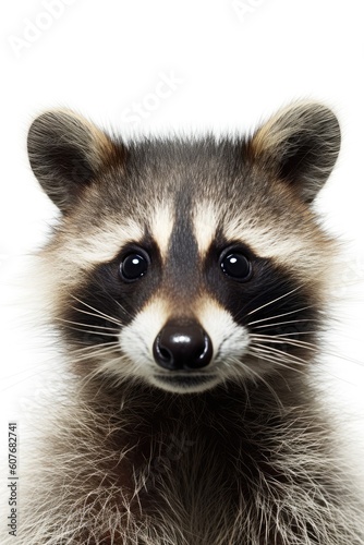 Cute baby raccoon isolated on a white background. Generative AI © piai