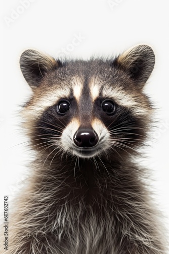 Cute baby raccoon isolated on a white background. Generative AI