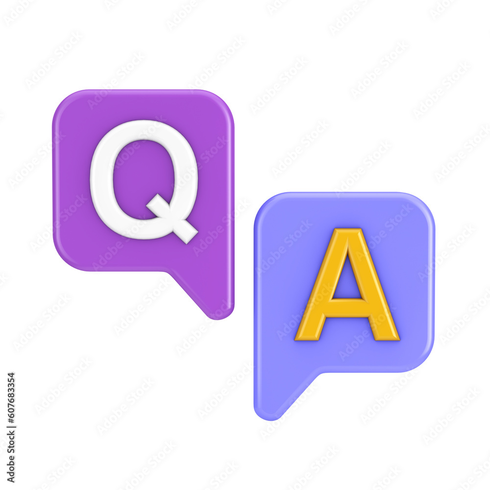 Cartoon Answer and Question Speech Bubble Web Icon Sign. 3d Rendering