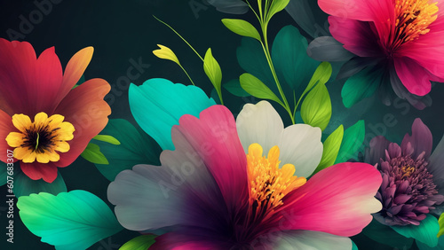 colorful flower background design dark. Generative AI