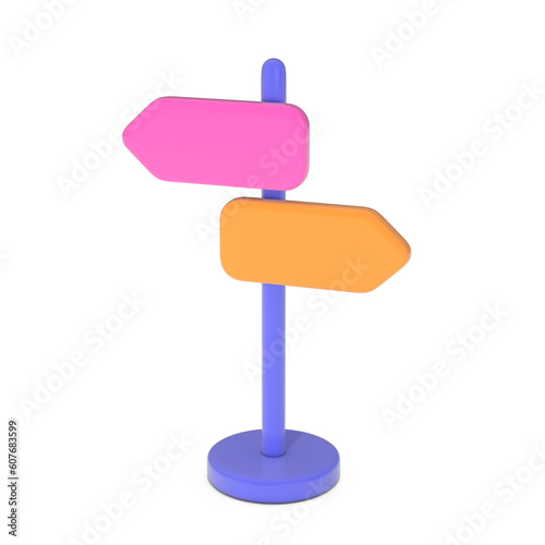 Road Sign Post Web Icon Sign with Different Directions. 3d Rendering