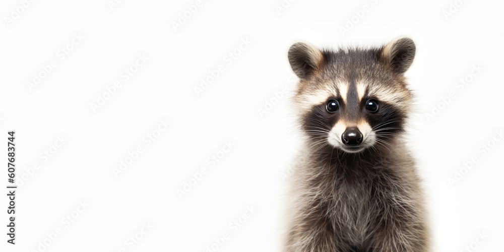 Cute baby raccoon isolated on a white background. Generative AI Cute baby raccoon isolated on a white background. Generative AI