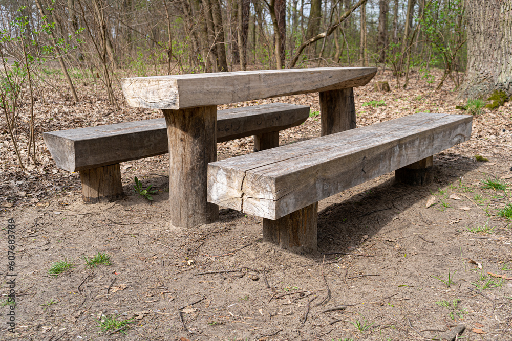 Old Wooden Tables and Benches for a BBQ Picnic Old Wooden Tables and Benches for a BBQ Picnic