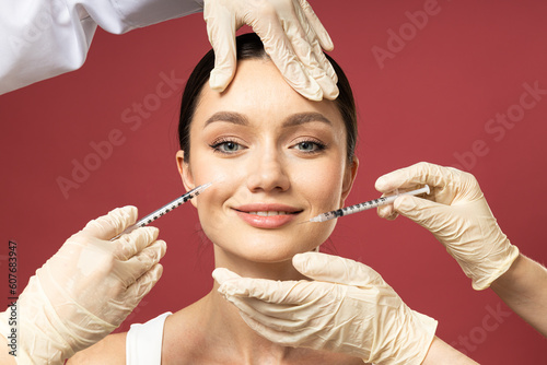 Concept of beauty and botox with young woman photo