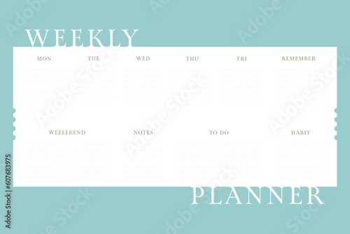 Weekly planner, bullet journal planner template, vector illustration