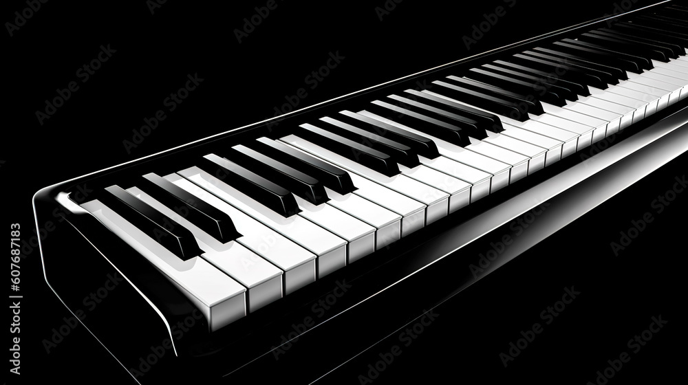 Piano keys on a black background, generative AI. Piano keys on a black background, generative AI.