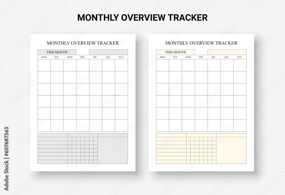 Monthly overview trackers, Undated Monthly Overview, Month on one-page Template Monthly overview trackers, Undated Monthly Overview, Month on one-page Template
