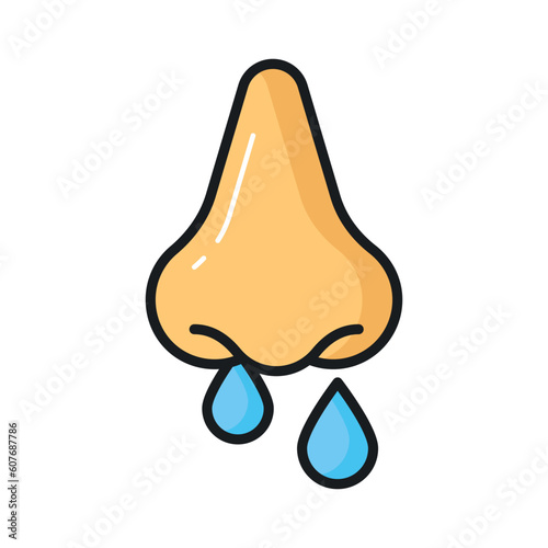 Nose with mucus denoting concept vector of runny nose in edible style
