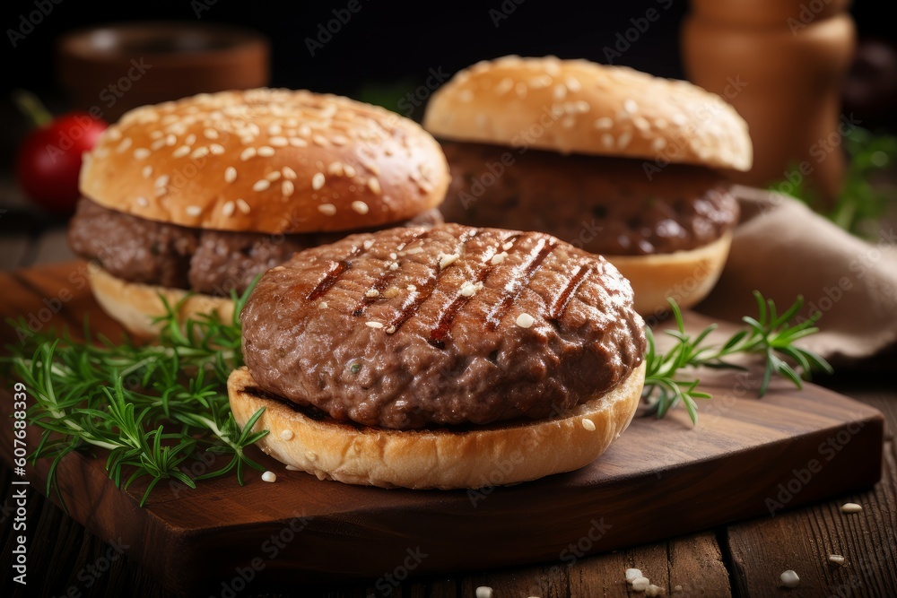 Grilled hamburger food. Generate Ai
