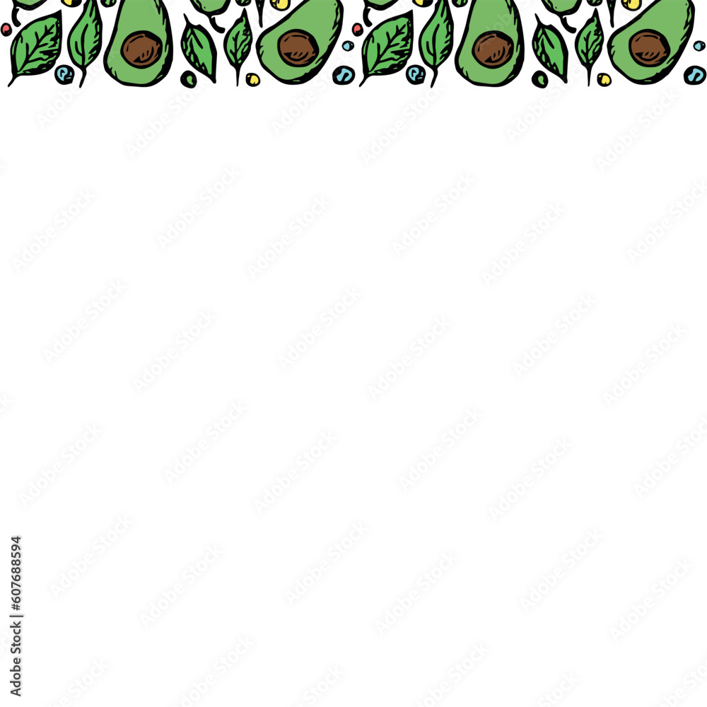 Fototapeta premium Avocado background with place for text. Drawn avocado illustration