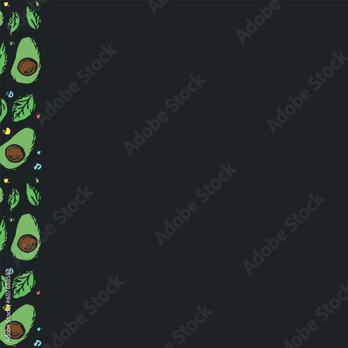 Avocado background with place for text. Drawn avocado illustration