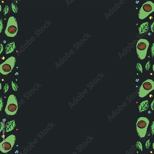 Avocado background with place for text. Drawn avocado illustration