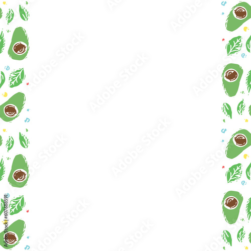 Avocado background with place for text. Drawn avocado illustration