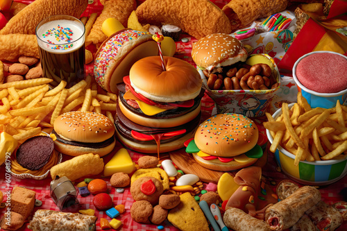 Junk food created with Generative AI technology photo