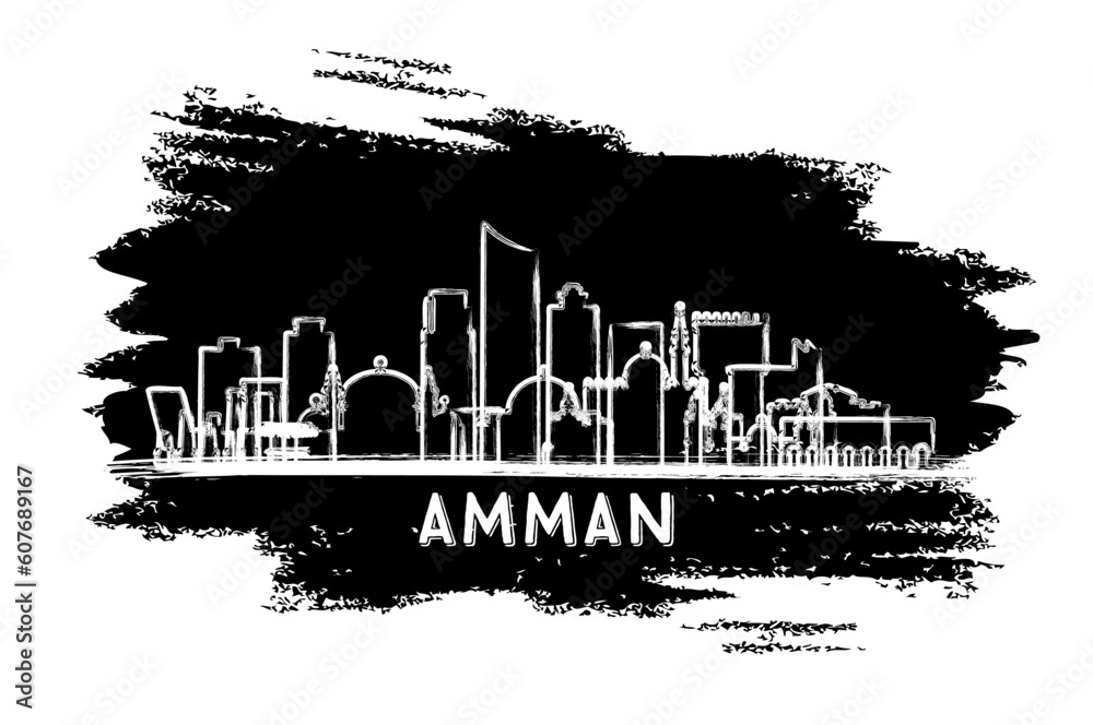 Amman Jordan City Skyline Silhouette. Hand Drawn Sketch. Business Travel and Tourism Concept with Modern Architecture.