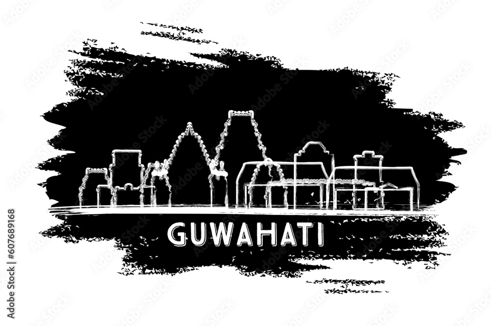 Obraz premium Guwahati India City Skyline Silhouette. Hand Drawn Sketch. Business Travel and Tourism Concept with Modern Architecture.