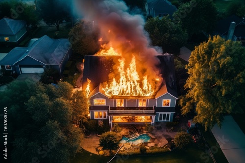 House in fire damage. Generate Ai