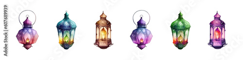 Watercolor arab traditional decoration light element. Muslim celebration of Ramadan vector illustration. 