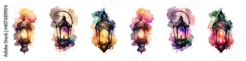 Watercolor arab traditional decoration light element. Muslim celebration of Ramadan vector illustration. 
