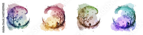Watercolor arab traditional decoration light element. Muslim celebration of Ramadan vector illustration. 
