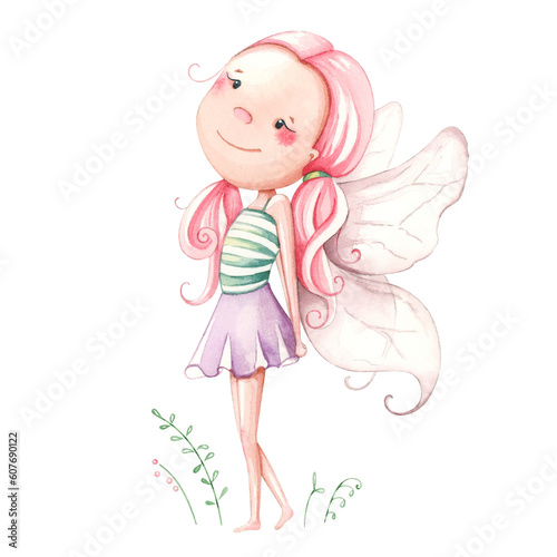 Hand paint cute fairy. Watercolor illustration