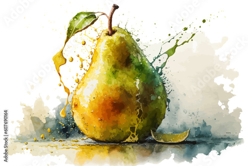 Pear watercolor style. Fresh fruit vector illustration.
