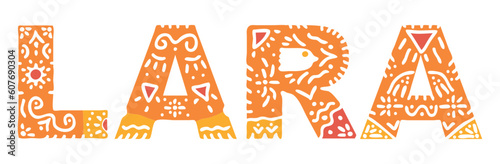 LARA. Isolated text, national ethnic ornament, Patterned. Place in Turkey LARA for social network, web resources, mobile app, Turkish travel, t-shirt, banner, adv.