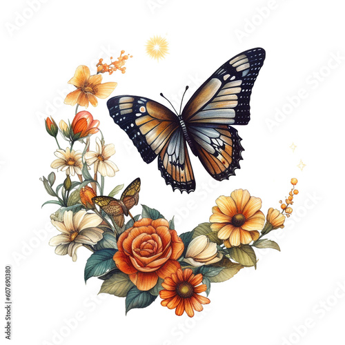 butterfly and flowers with generative ai technology