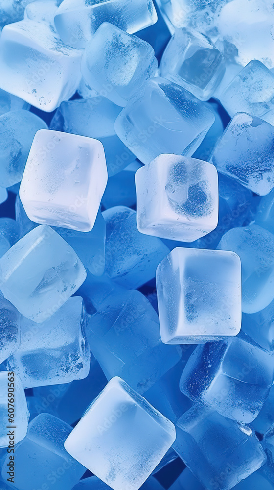 Full screen ice cubes with white gradient down to blue. The feeling of summer is clear, crystal clear. Full screen ice cubes with white gradient down to blue. The feeling of summer is clear, crystal clear.