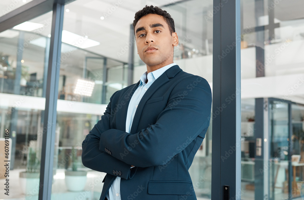 Business man, leader portrait and arms crossed with startup and company ceo in a office. Vision, professional and expert with boss confidence and corporate focus ready for working as a executive Business man, leader portrait and arms crossed with startup and company ceo in a office. Vision, professional and expert with boss confidence and corporate focus ready for working as a executive