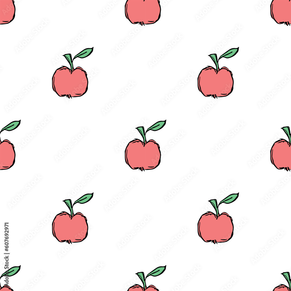 Seamless apple pattern. Colored seamless doodle pattern with red apples Seamless apple pattern. Colored seamless doodle pattern with red apples