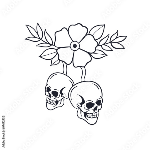 Hand drawn illustration of a skull cherry outline