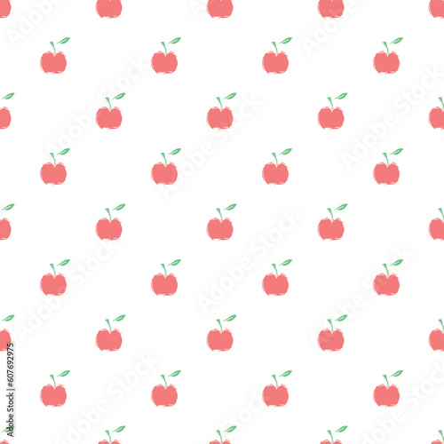 Seamless apple pattern. Colored seamless doodle pattern with red apples