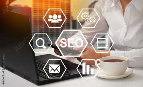   SEO Search Engine Optimization Marketing Technology concept background.