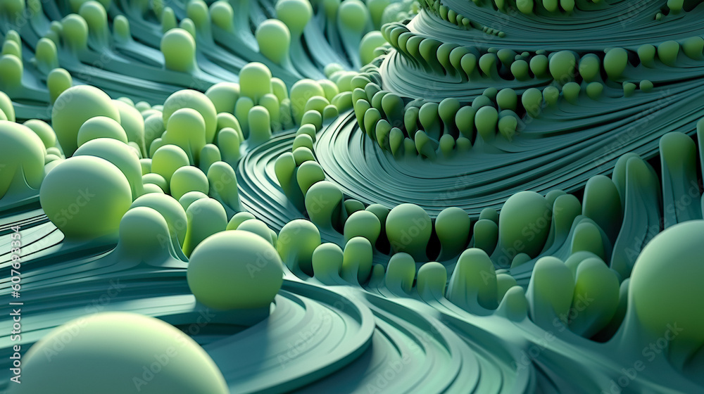 Obraz premium Futuristic 3D Abstract Horizontal Organic Background. Surrealistic Future Design, Geometric Flow, Tech-Inspired Dynamic Texture, Contemporary Artistic Motion. Generative AI