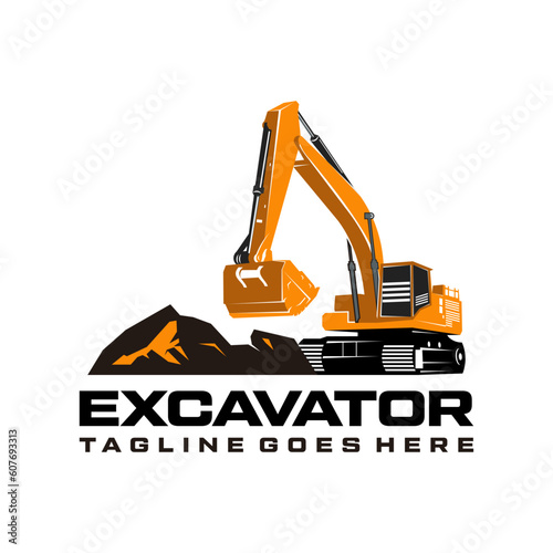 Excavator logo design vector template, backhoe illustration 