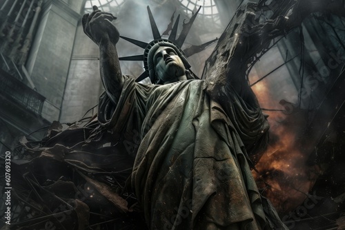 Liberty statue ruined. Generate AI