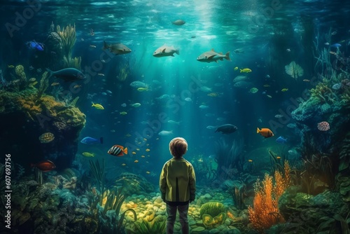 Boy undersea world. Generate AI © nsit0108