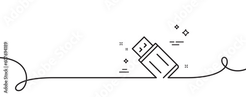 USB flash drive line icon. Continuous one line with curl. Memory stick sign. Portable data storage symbol. USB flash single outline ribbon. Loop curve pattern. Vector