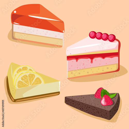 Set of desserts vector illustration. Beautiful pieces of cakes. EPS10