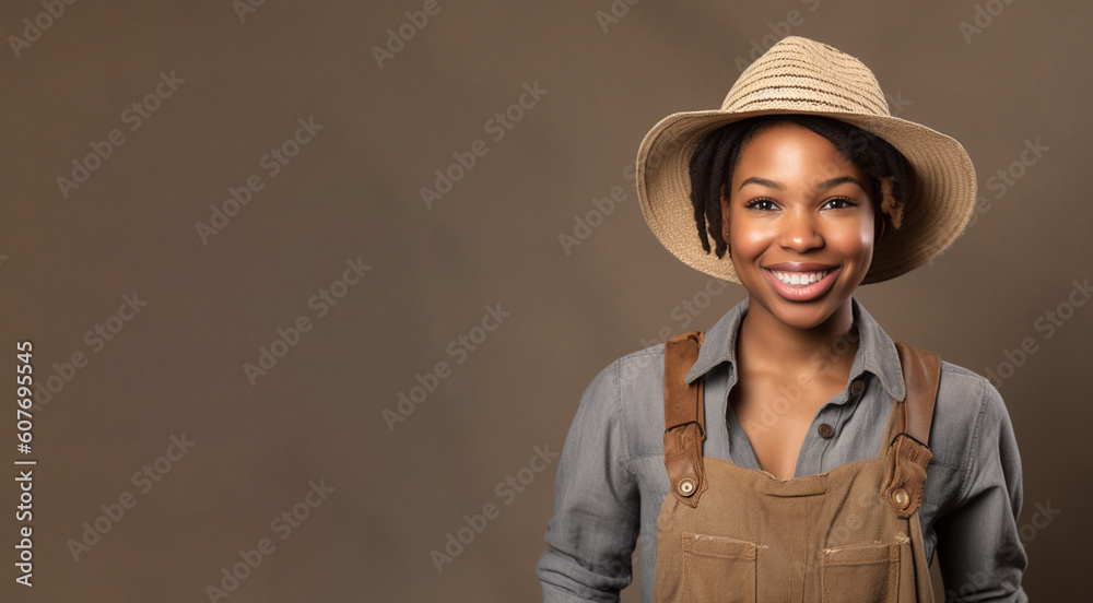a smiling young male dressed as a gardener's in dark green background generative ai a smiling young male dressed as a gardener's in dark green background generative ai