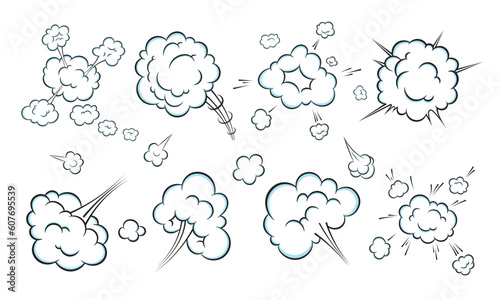 Smelling pop art comic book cartoon fart cloud flat style design vector illustration set. Bad stink or toxic aroma cartoon smoke cloud isolated on white background.