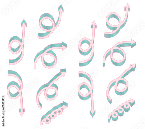 ポップなドット柄の立体的矢印アイコンセット