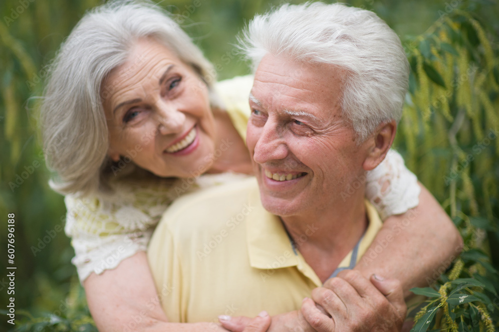 Happy senior couple in love. Park outdoors.