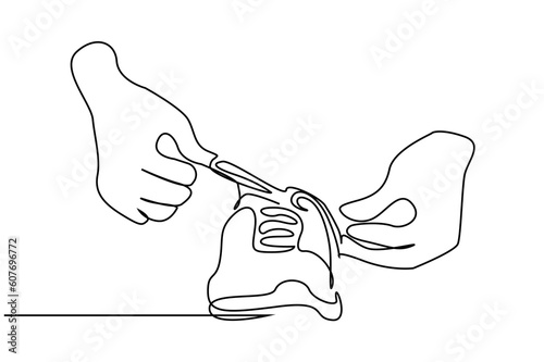 Fotografie young athlete person tightening the rope of sneakers ready line art